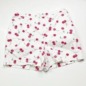 David N Sport White Cherry Print High Rise Shorts 100% Cotton Womens 16